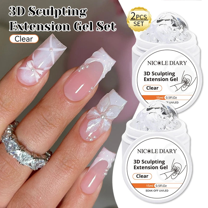 NICOLE DIARY White Non Stick Hand Extension Gel Nail Polish For 3D Shaping Carving Flower DIY Nail Art Extension Acrylic