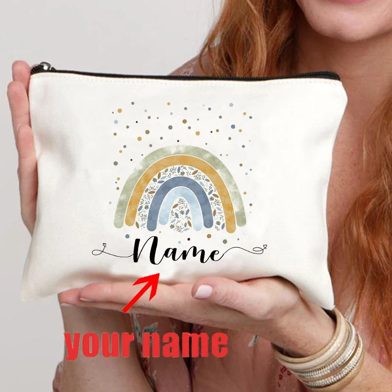 Rainbow Teacher Custom Name Makeup Bag Personalized Graduation Gift for Teachers Pencil Case Back To School Gift Women Purse