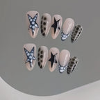 10pcs Handmade Press on Nails Y2k Starry Night Sky Almond Fake Nail Tips Detachable Wearable Sweet Cool False Nails for Girls