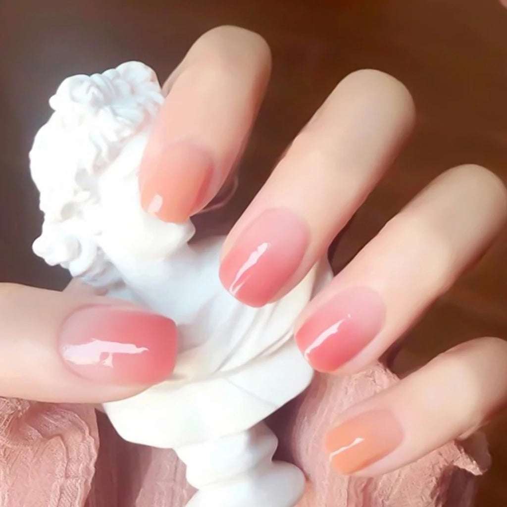 Sweet Gradient Pink Fake Nail Tips Ins Simple Nude Color False Nails Round Head Korean Girl Lady Press on nail Wearable 24pcs