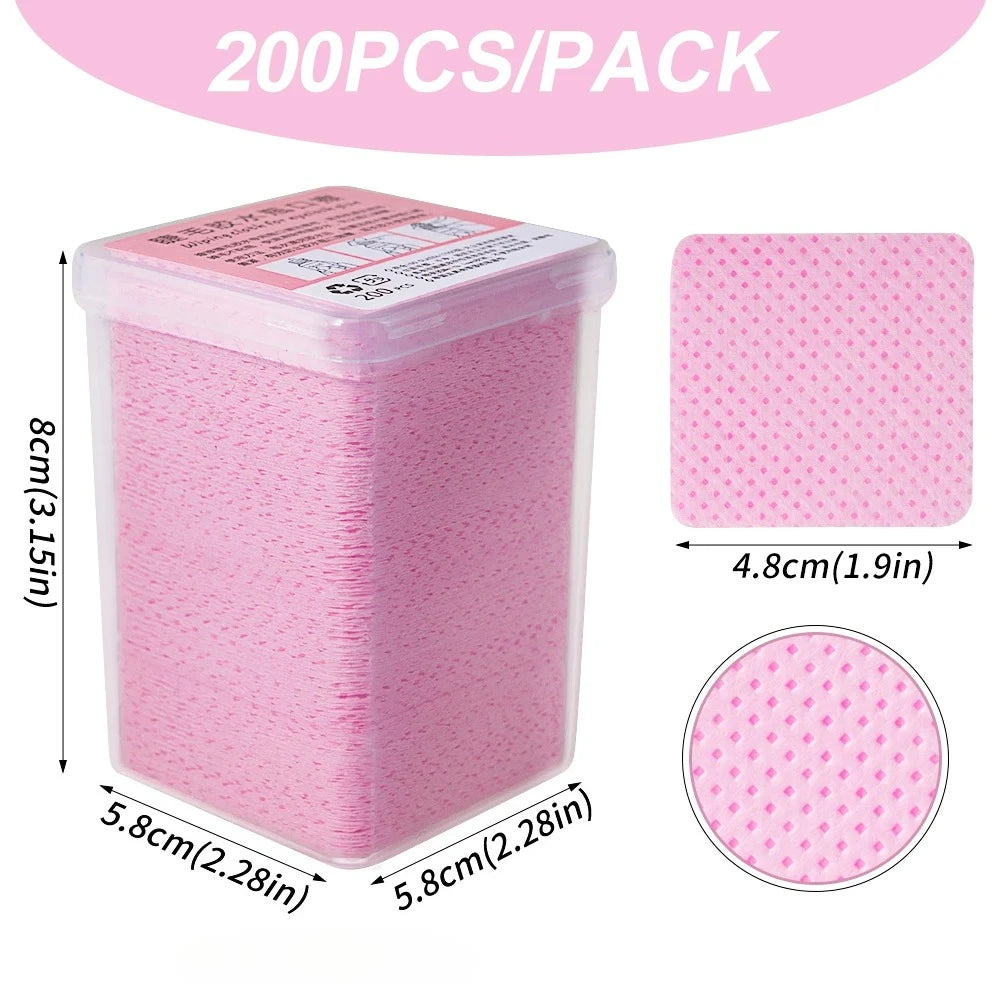 200Pcs Pink Lint-Free Nail Polish Remover Wipes UV Gel Glue Nail Polish Removal Cotton Pads for Makeup Manicure Cleaning Tools