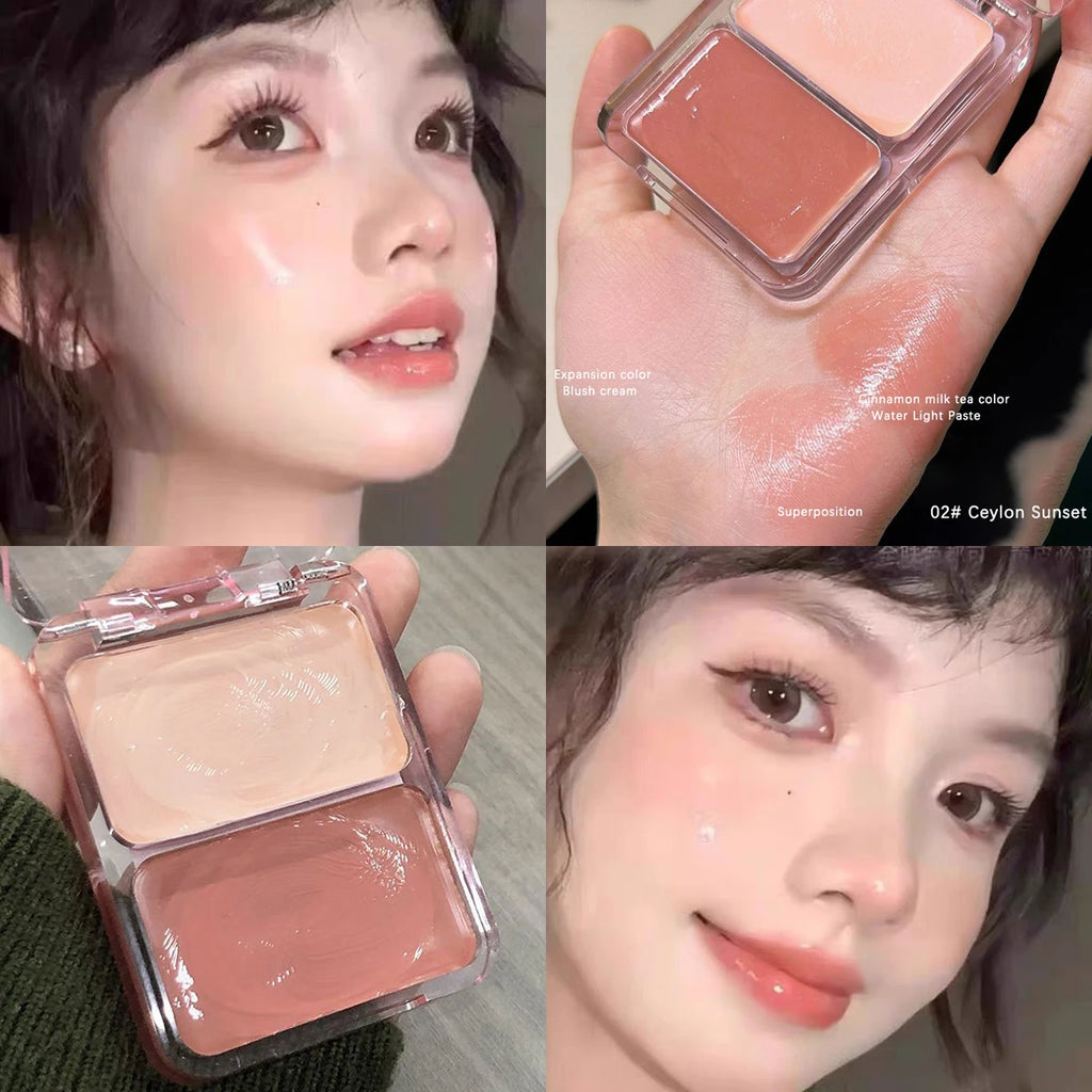 Two-color jelly glow blush, milk peach pink apricot red gem rouge Korean makeup, cream texture, low saturation brightening