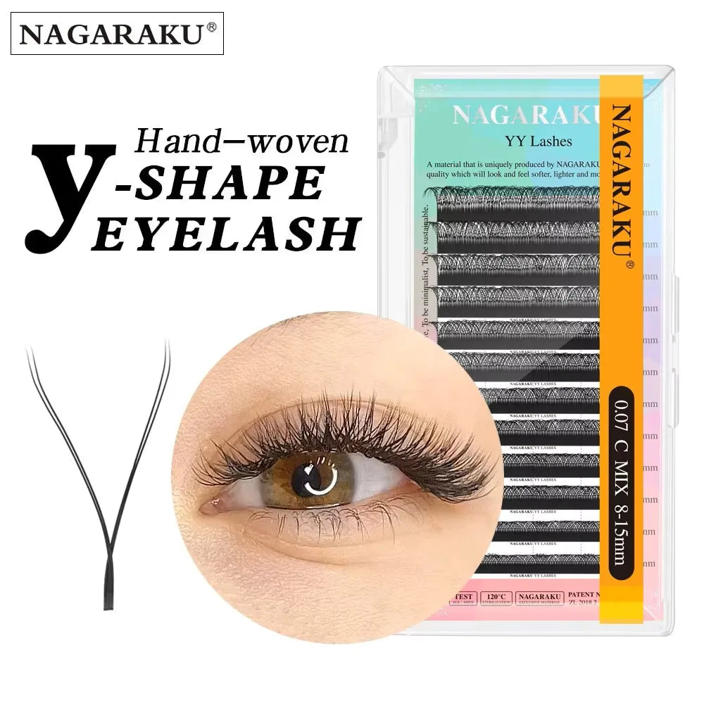 NAGARAKU YY Shape Triple Tips Hand Woven Premium Soft Light Natural Eyelashes Extension Supplies Makeup Mesh Net Cross Lash