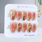 10Pcs French Plaid Bean Paste Pink Powder Butterfly Bowknot with Diamond Press On Nails Korean Style Girl Nail Patch Fake Nails