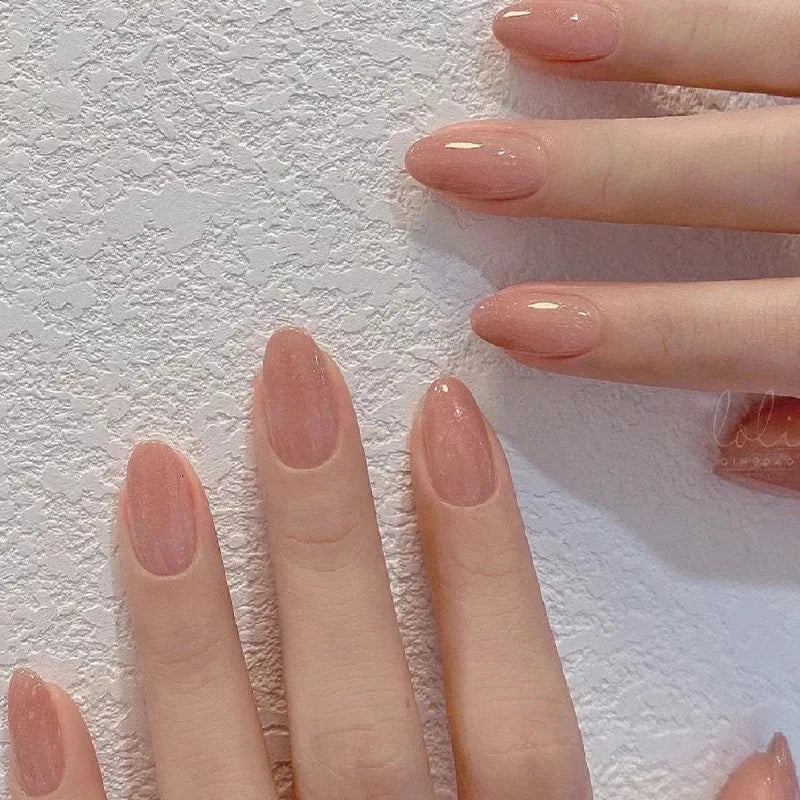 Sweet Gradient Pink Fake Nail Tips Ins Simple Nude Color False Nails Round Head Korean Girl Lady Press on nail Wearable 24pcs