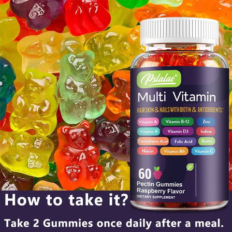 Multivitamin Gummies -  with Biotin and Antioxidants for Hair, Skin & Nails, Immune Support - 60 Gummies