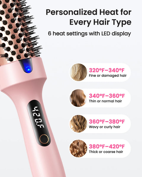 Thermal Brush Blowout Boost 1.5 inch Heated Round Brush for Blowout Look Dual Voltage Negative Ion Technology 6 Temperature Mode