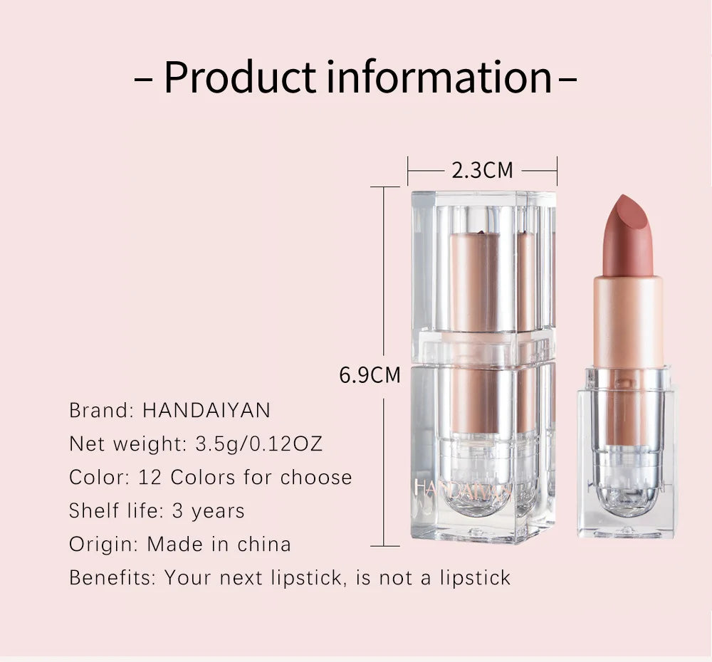 Handaiyan 12 Colors Matte Waterproof Velvet Nude Lipstick Sexy Red Brown Pigments Makeup Long Lasting Profissional