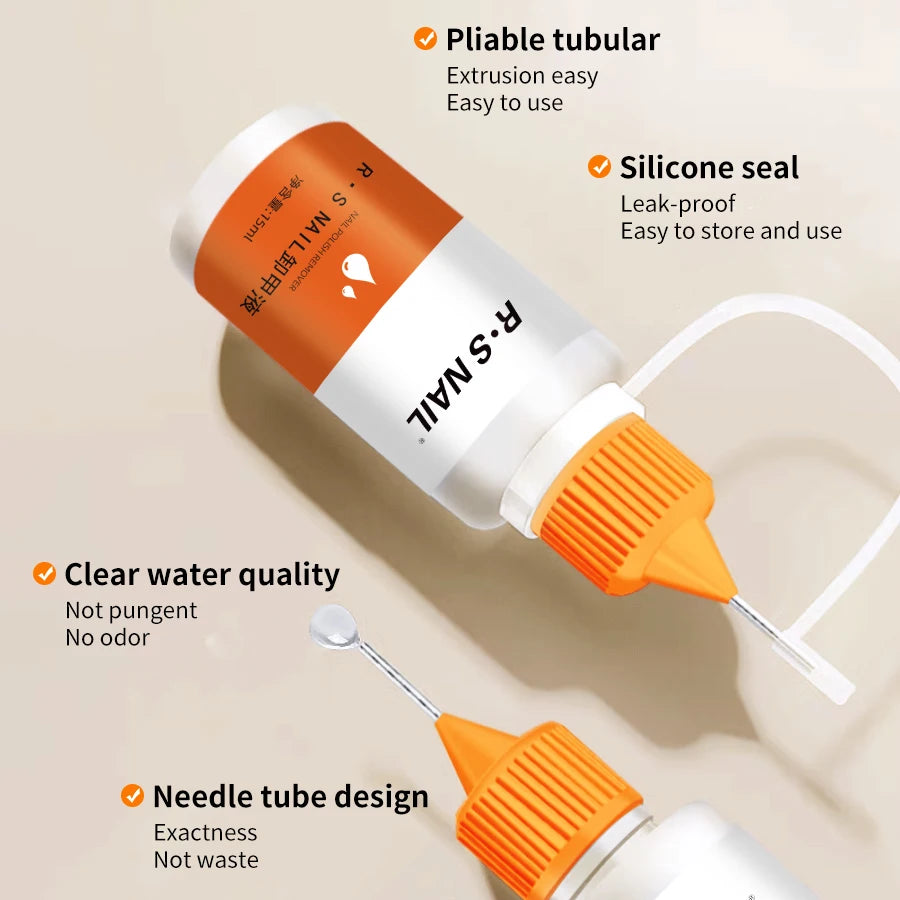 RSNAIL 15ml Syringe Nail Remover Quick&Easy to Use for Press-On Nails, Fake Nails Can't Remove Gel-Base Glue Or Gel Nail Polish