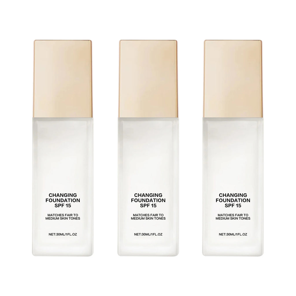 Changing Foundation SPF 15 - 50ml Lightweight Liquid Makeup for Fair to Medium Skin, Hydrating Natural Coverage with Hyaluronic