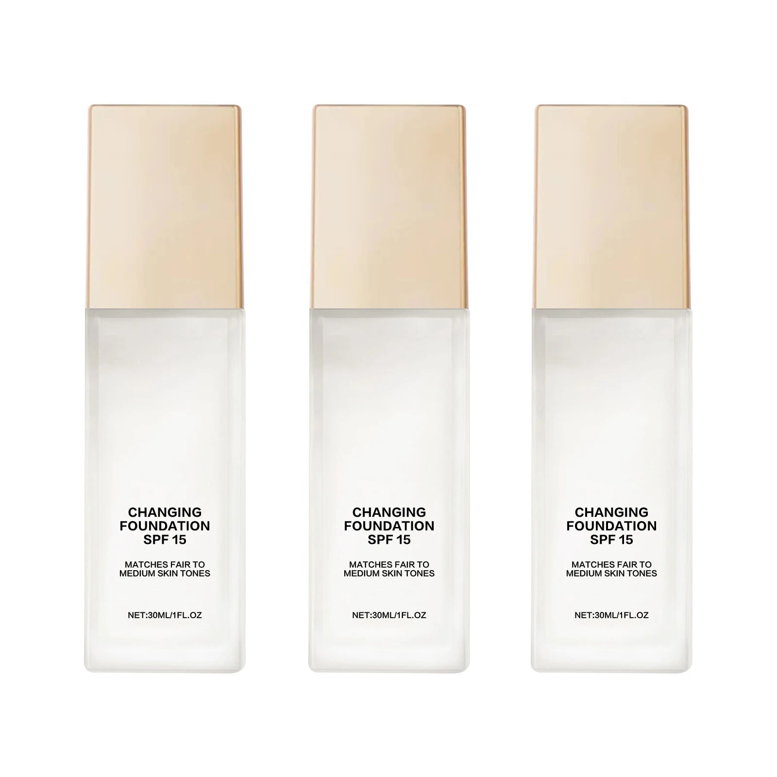 Changing Foundation SPF 15 - 50ml Lightweight Liquid Makeup for Fair to Medium Skin, Hydrating Natural Coverage with Hyaluronic