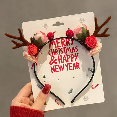 Cartoon 3D Spring Christmas Headband Christmas Hat Fluffy Plush Children Headwear Deer Ear Hair Clip Xmas Hair Accessories