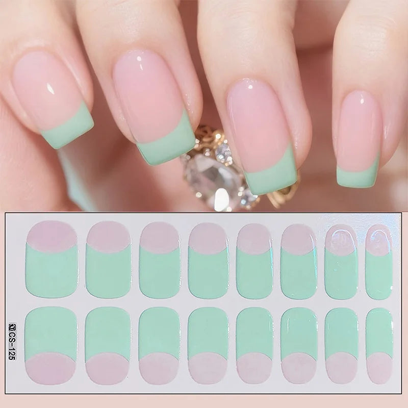 14/16Tips Full Cover Gradient Nail Stickers Multi Color Self Adhesive Slider No Need UV Lamp Cured Press ON Nail Decal