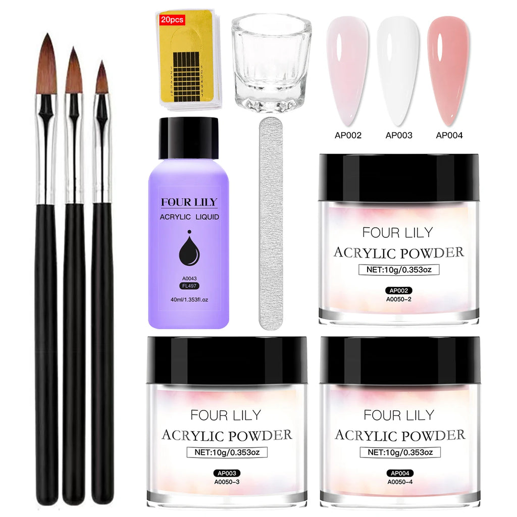 FOUR LILY Acrylic Nail Kit Nail Acrylic Powder Crystal Liquid Set With Nail Brush For Acrylic Nails Extension Carving Manicure