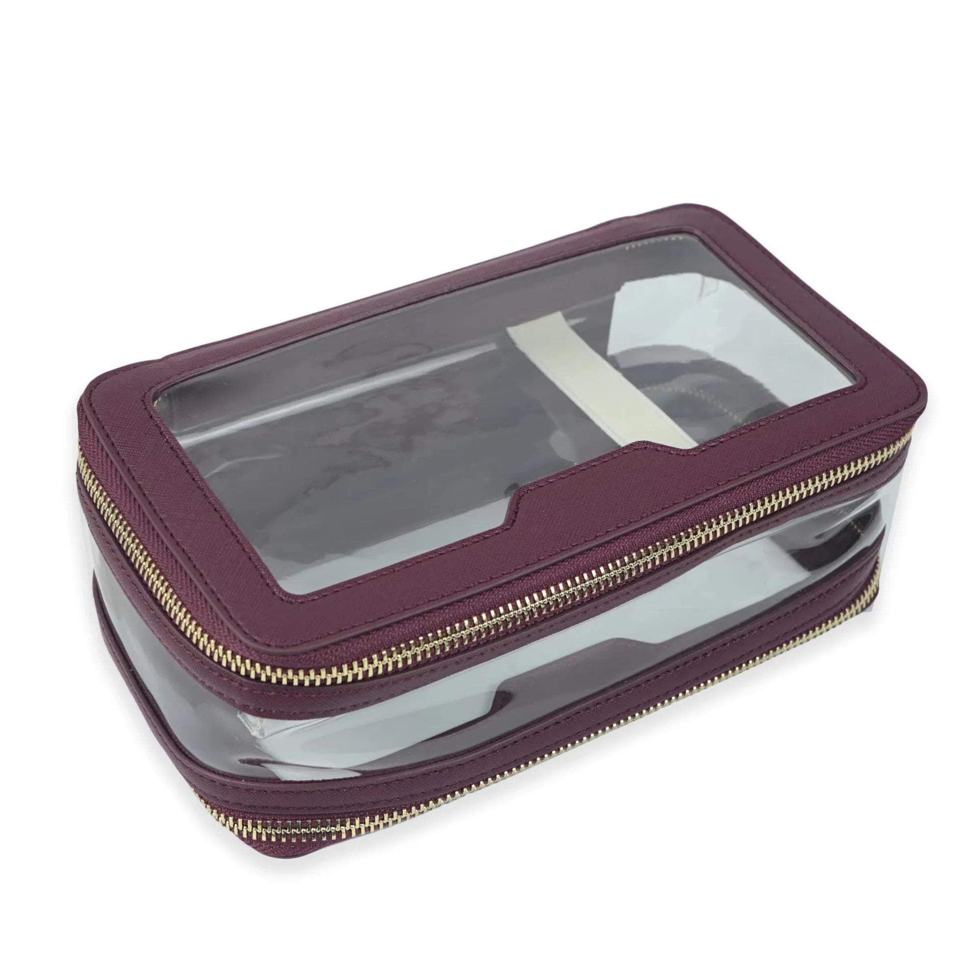 Custom Letters Saffiano Leather Cosmetic Bag Portable Pvc Capacity Waterproof travel  Multi-function Double layer Storage Bag