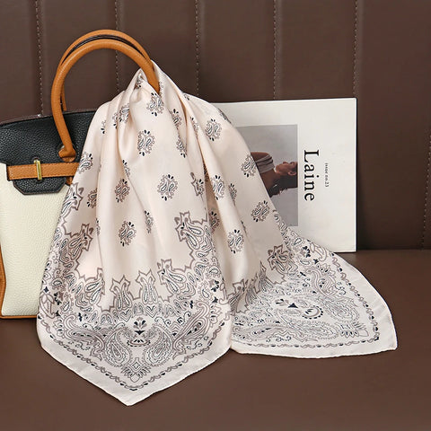 Luxury Print Satin Silk Square Scarf for Women Shawl Hijab Neckerchief Female Hair Ribbon Headband Fashion Wrap Bandana 2023 New