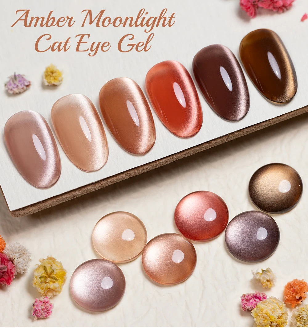 PUETNE 7.5ML Amber Moonlight Cat Magnetic Gel Nail Polish Winter Nails Jelly Glass Cat Eye Soak Off UV Semi-Permanent Varnish