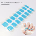 16Tips French Black Semi-Cured Nail Stickers With Glitter Long-Lasting UV Gel Nail Polish Wraps Full Cover Nail Art Decals Patch