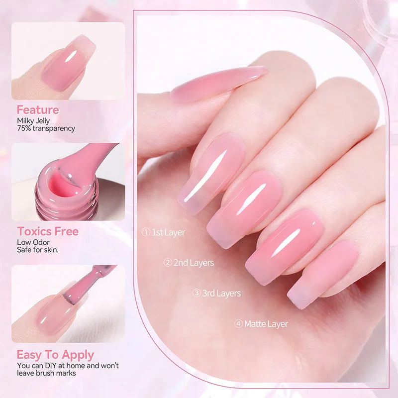 BORN PRETTY 250g Light Pink Jelly Gel Nail Polish Nude Milky White Peach Translucent Color UV LED Soak Off Nail Salon Varnish