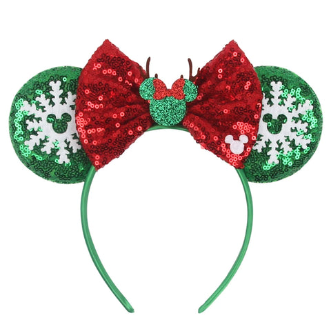 2023 Disney Christmas Mickey Ears Headband For Girls Sequins Bow Festivall Party Hairband DIY Hair Accessories