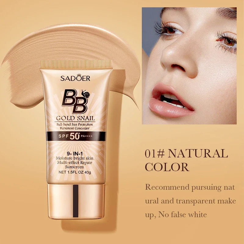 SADOER Gold Snail Oil-Control Matte BB Cream Foundation Concealer Moisturizing Isolation Cream SPF50+PA+++ 40g