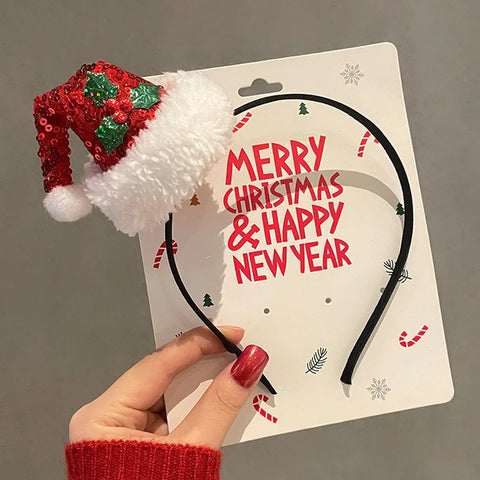 Cartoon 3D Spring Christmas Headband Christmas Hat Fluffy Plush Children Headwear Deer Ear Hair Clip Xmas Hair Accessories