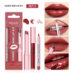 Waterproof Long Lasting Matte Black Lipstick Set Velvet Liquid Lip Gloss Lip Liner Set Red Stain Halloween Goth Makeup