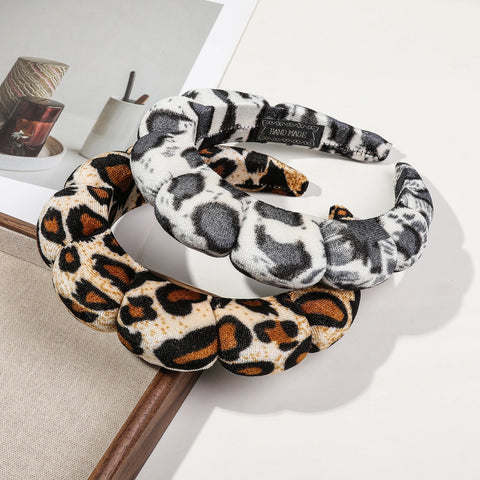 1 Pcs Spa Headband for Washing Face,No-slip Leopard Sponge Makeup Skincare Hair Band for Women Girl Puffy Padded Headwear
