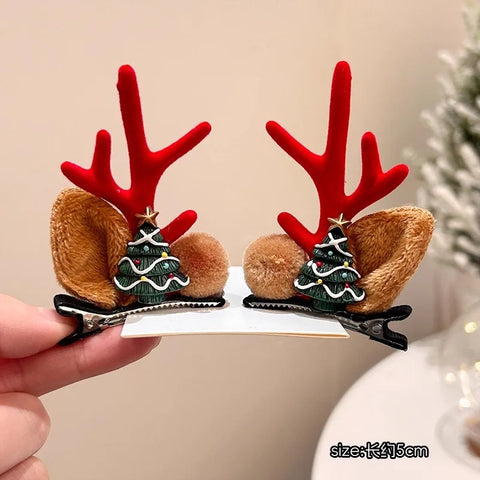 Christmas Hair Accessories 1Pair Cute Cartoon Antler Hair Clips For Women Girls Lovely Hair Ornament Hairpins Barrettes Hairgrip