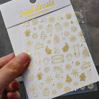 5D Embossed Gold Castle/Garland/Christmas Tree Nail Stickers White Snowflakes Bow Star Nail Decals Self-Adhesive Xmas Nail Decor