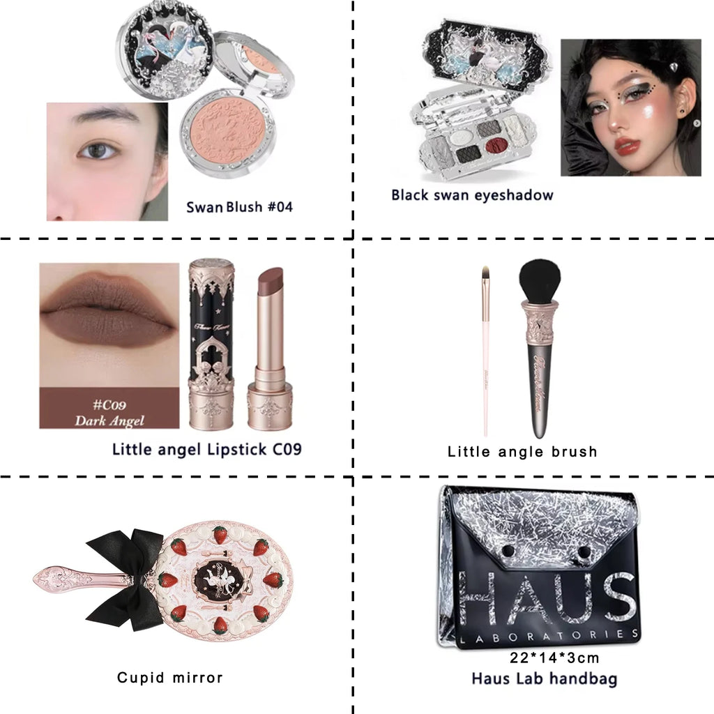 Flower Knows Swan Ballet Collection 6 Color Palette Embossed Blush Shine Lipstick Fairy Tale Ballet Makeup Gift Set