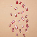 24pcs Pink Shiny Press-on Nails Cat Eye Glitter Artificial Nail Patch For Lady Women Manicure DIY Art Supplies with Jelly Glue