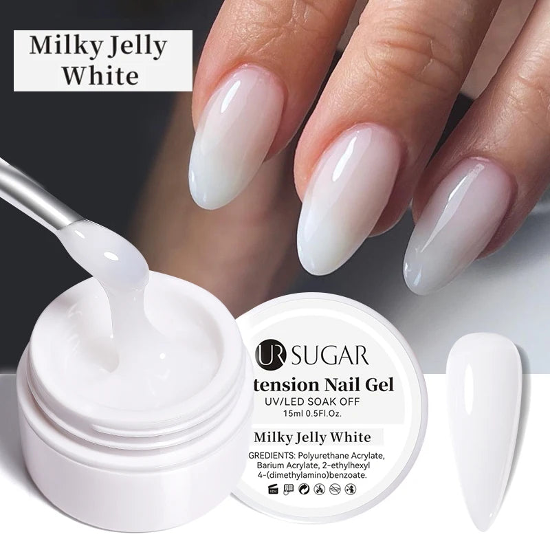 UR SUGAR Milky White Clear Pink Color 15ml Jelly Extension Nail Gel Polish Soak Off UV LED Gel Varnish Manicure Tips Tools