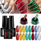 MEET ACROSS 8 Colors Mirror Gel Nail Polish Long-lasting Quick-drying Metallic Gold Silver Red Semi Permanent Varnish Nail Art