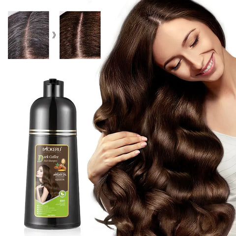 Mokeru Ammonia Free Keratin Hair Color Shampoo Coffee  Permanent Brown Hair Dye Shampoo for White Hair Coverage
