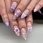 24pcs Brown French Leopard Print Press On Nails Stereo Pink Flower Designs Autumn False Nails Sweet Cool Almond Fake Nail Tips