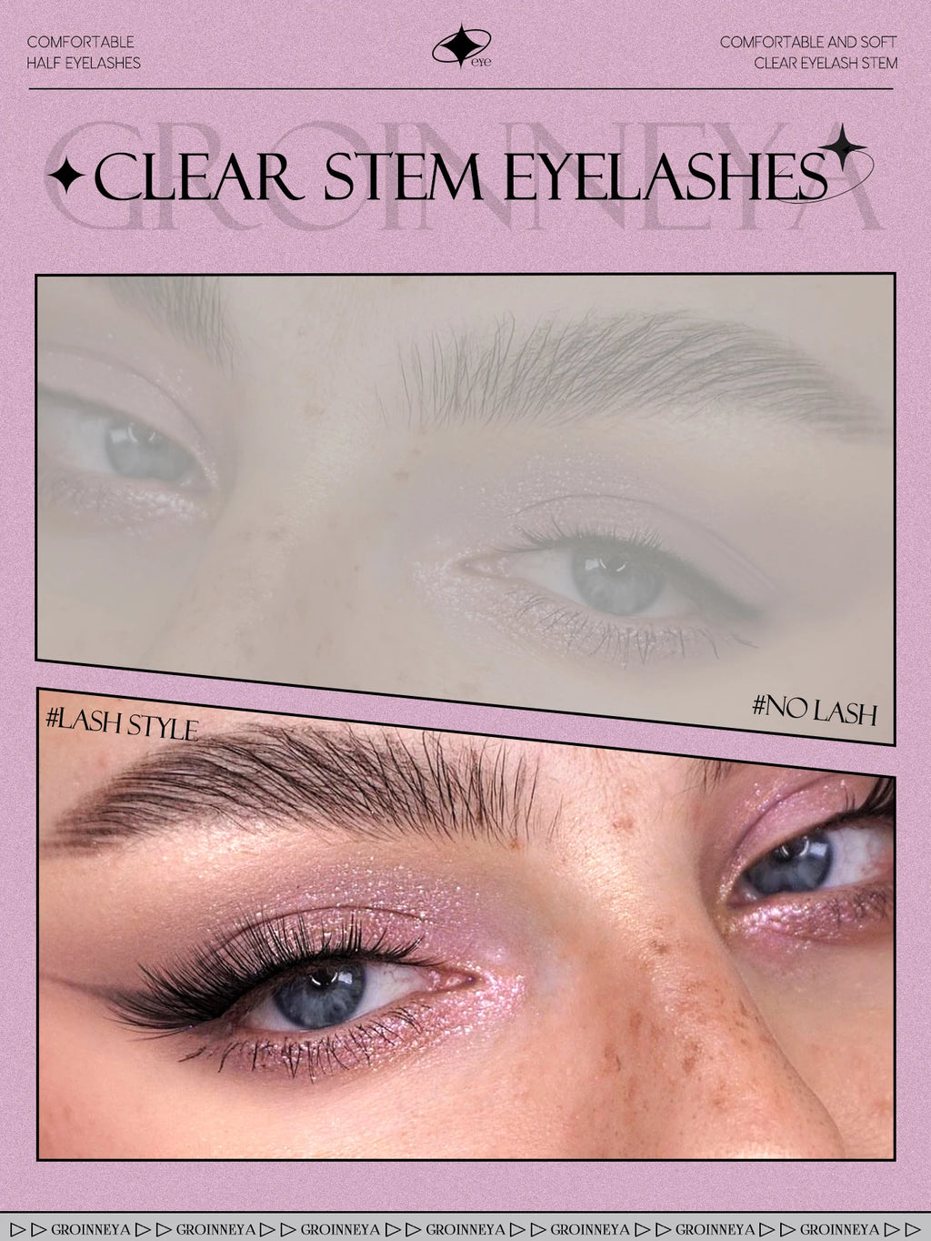 GROINNEYA Half Lashes Half Lashes Soft Natural Clear Band Lashes Natural Look Faux Mink Wispy Mink Eyelashes Extension Makeup