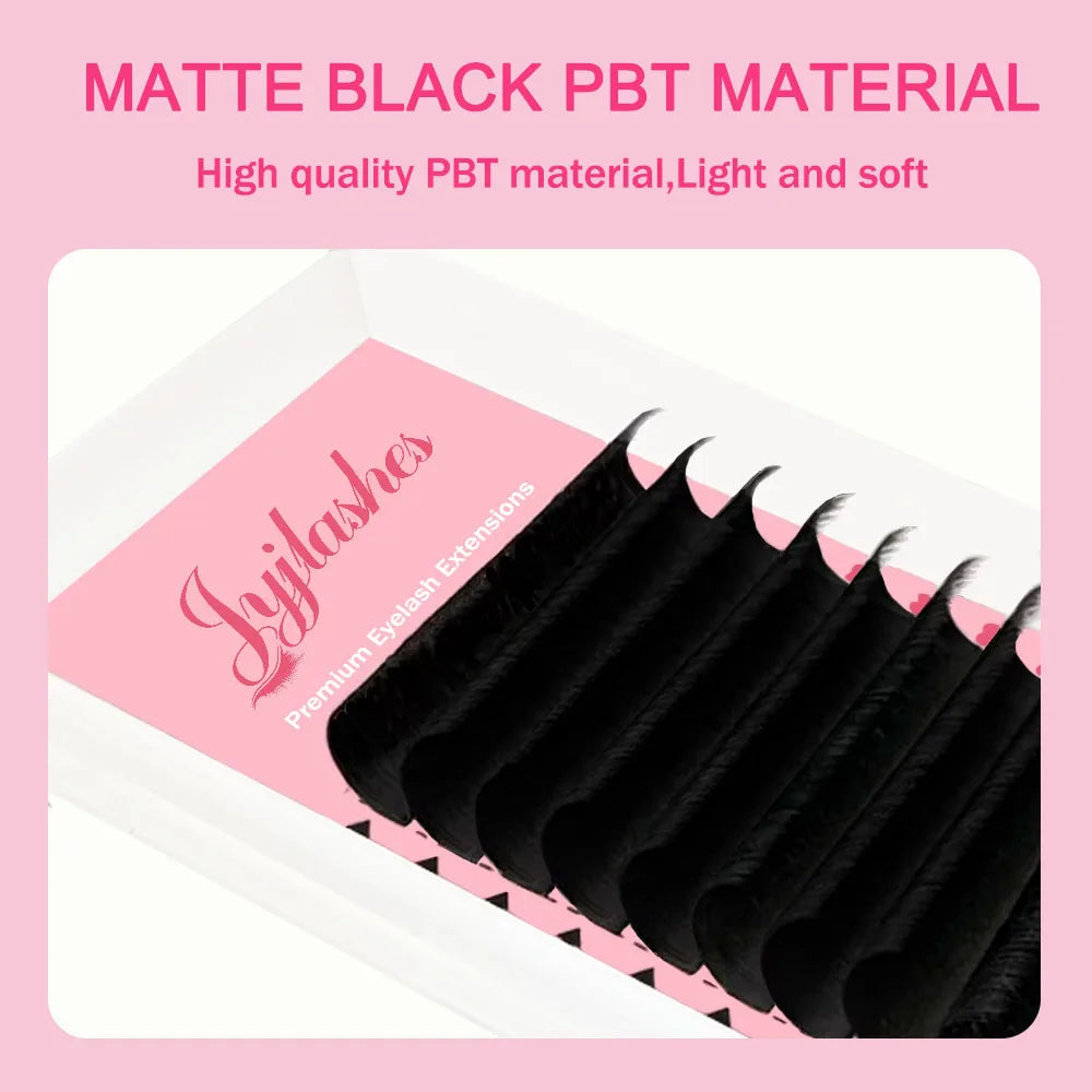 JYJLASHES Individual Eyelash Extension Long Length Classic Lashes Extensions Trays Matte Black Soft Mink Faux Eyelashes