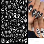 Adhesive stickers with European and American style cross snake black and white wave dot hot silver line letter nail stickers