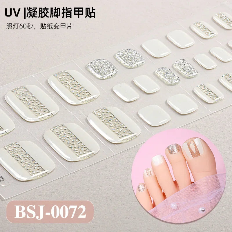 26Tips French Leopard Print UV Gel Toenail Sticker Bronzing Dye Gradient Cross-border Semi Baked Gel Nail Sticker UV Lamp Needed