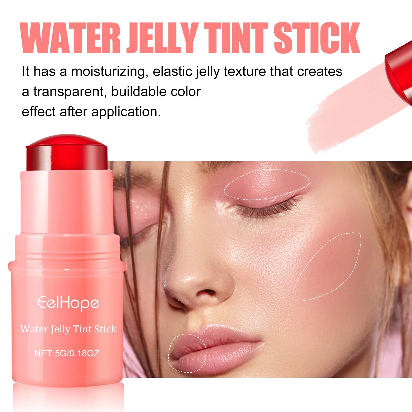 3 In1 Cheek Lip Eye Blush Stick Moisturizing Brightening Water Jelly Tint Matte Contour Long Lasting for Daily Makeup All Skin