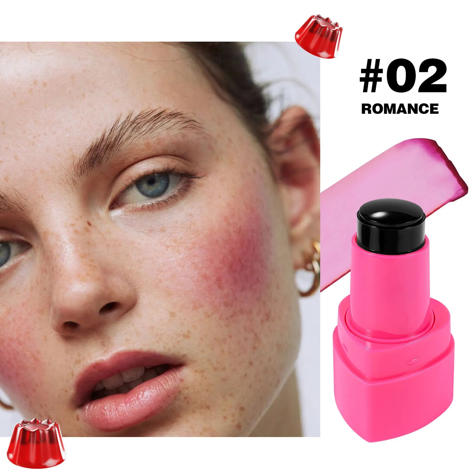 Lip and Cheek Jelly Blush Stick Lipstick Jelly Blusher Stick Makeup, Water Jelly Tint Stick, Lightweight Long Lasting Cosmetics