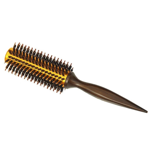 1pc Natural Boar Bristle Round Brush Wooden Handle Hair Rolling Brush For Hair Drying Styling Curling  Detangling Hair Brush