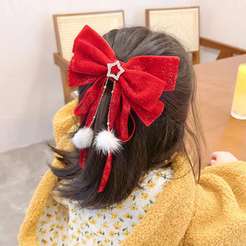 Red Golden Bow Hair Ornament Christmas New Year Accessories Hair Clips For Women Girls