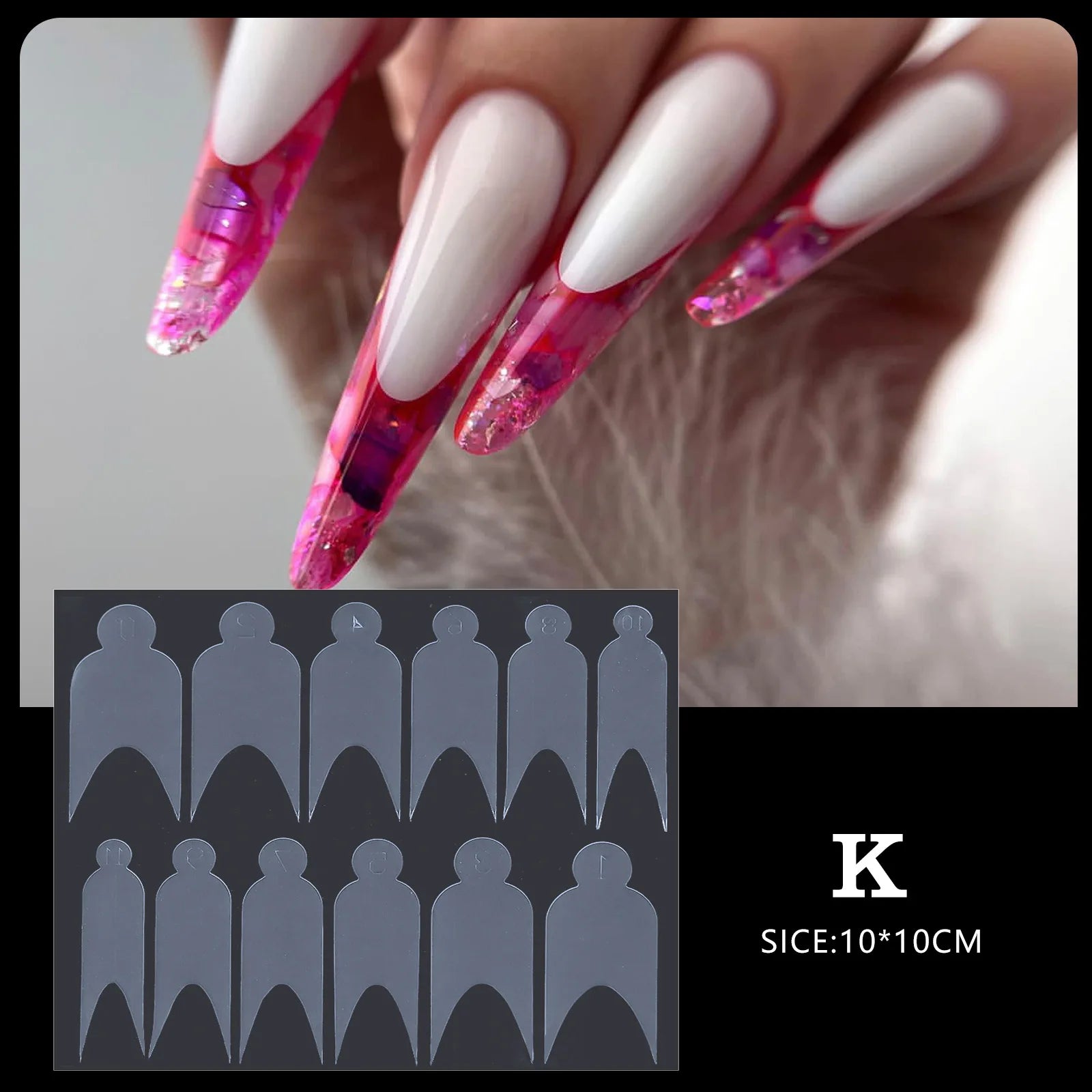 12 Pieces Crystal Nail Molds French Nail Stickers No Frosting No Paper Holder Reusable for French Manicure Extension Tool