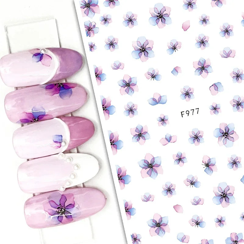 1pcs Sakura Flower 3D Nail Stickers White Cherry Blossom Nail Art Decals Spring Summer Adhesive Slider Decor Wedding Manicure