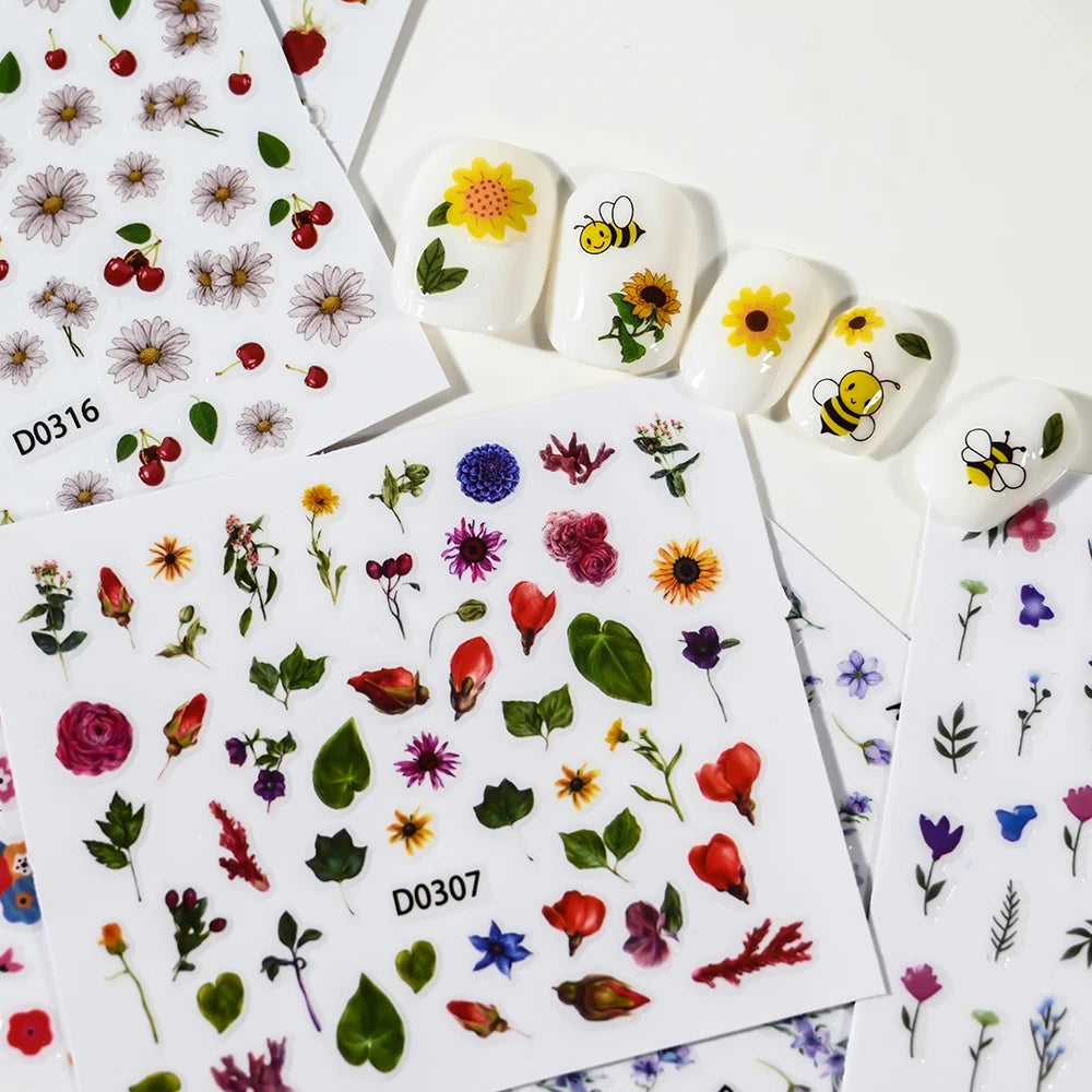 30Pcs/set Colorful Butterfly/Flowers Nail Stickers Kawaii Cute Mini Rose/Lavender/Sunflower Nail Decal DIY Adhesive Nail Floret