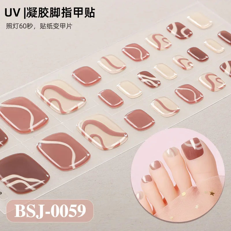 26Tips French Leopard Print UV Gel Toenail Sticker Bronzing Dye Gradient Cross-border Semi Baked Gel Nail Sticker UV Lamp Needed