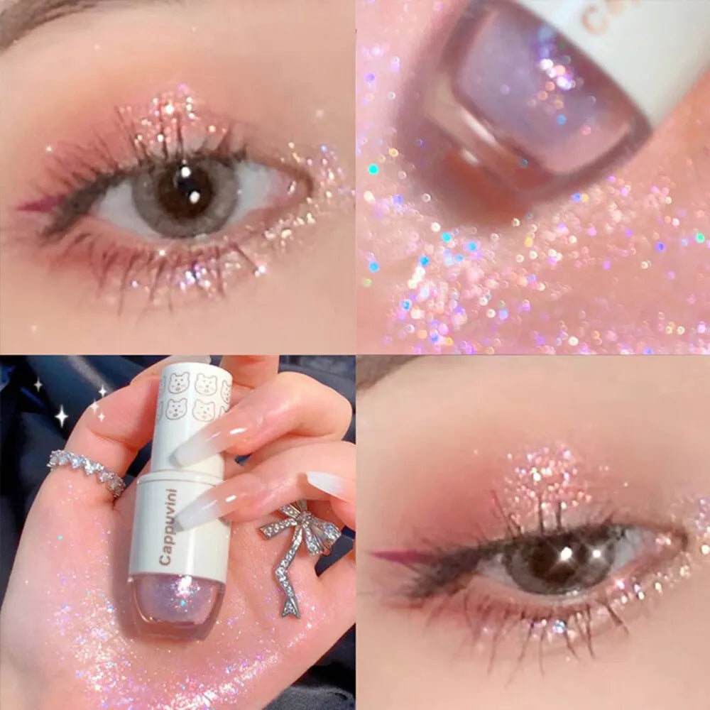 Cappuvini Liquid Eyeshadow High-Gloss Shiny Mermaid Pearl Tears Brightening Glitter Highlighter Quick Drying Eyeliner
