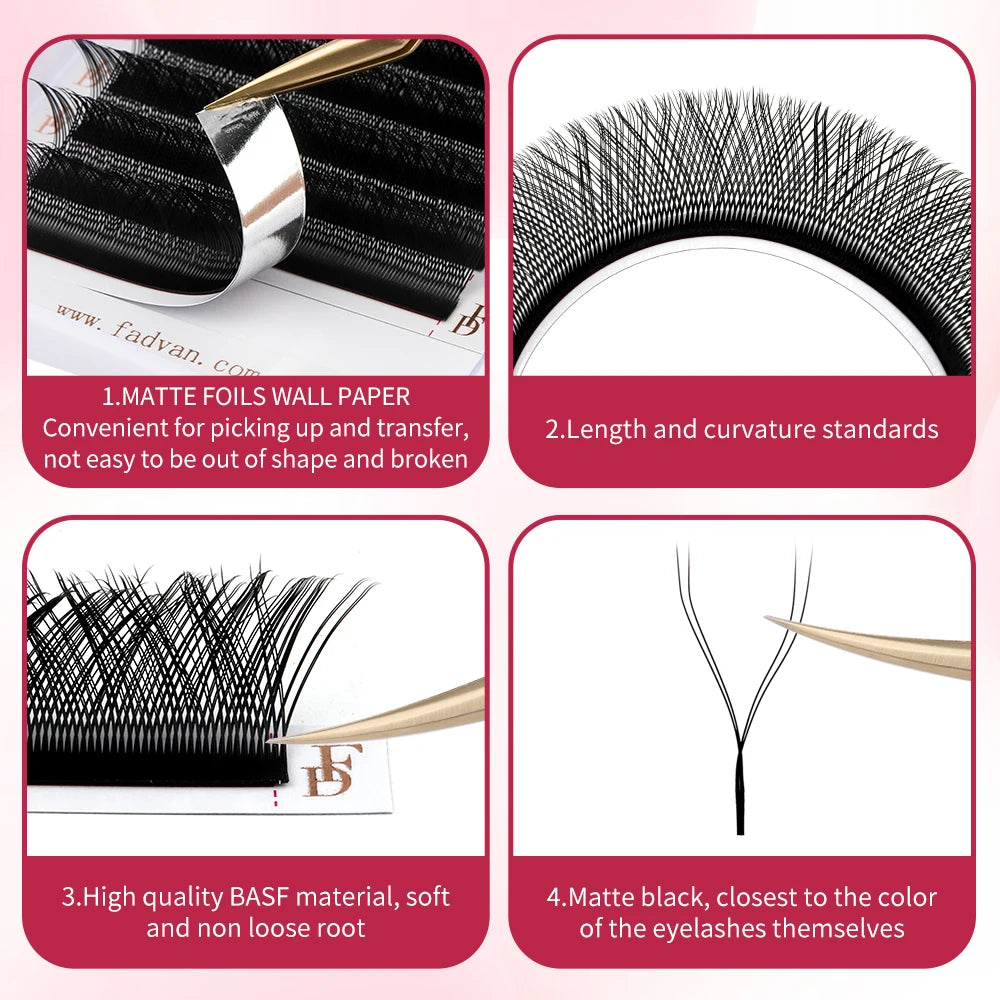 FADVAN YY Shape Eyelashes Extension 2D/3D Faux Mink L+/L/LU(M)/C/D/DD 8-15mm Black/Brown Premade Fan Lashes Extension Split Tip